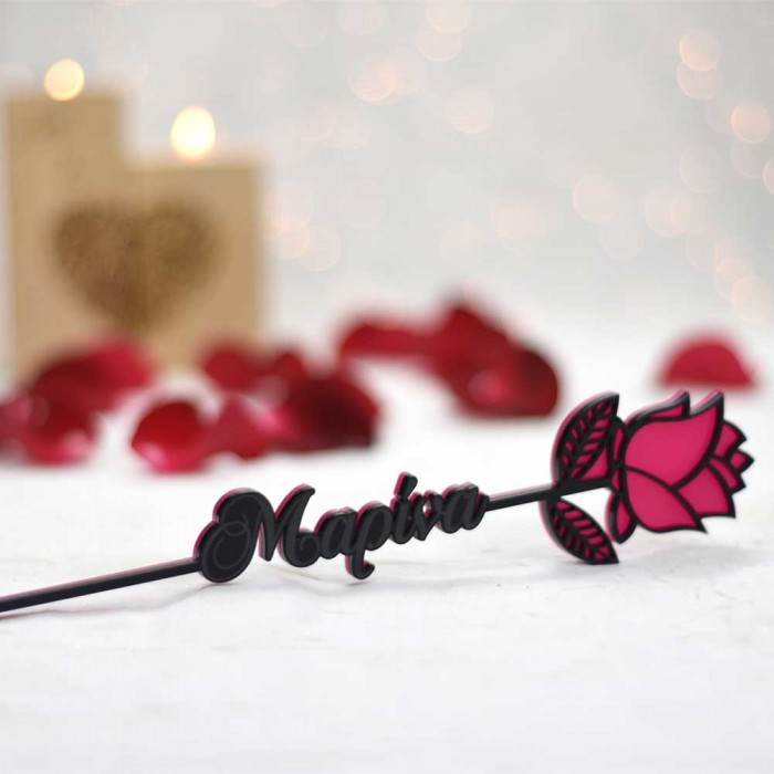 Τριαντάφυλλο plexiglass με όνομα - black&fuchsia