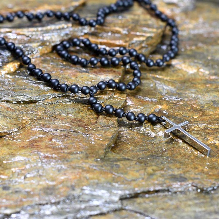 Χειροποίητο ανδρικό κολιέ με σταυρό Chrysostomos CHR-NCL 311