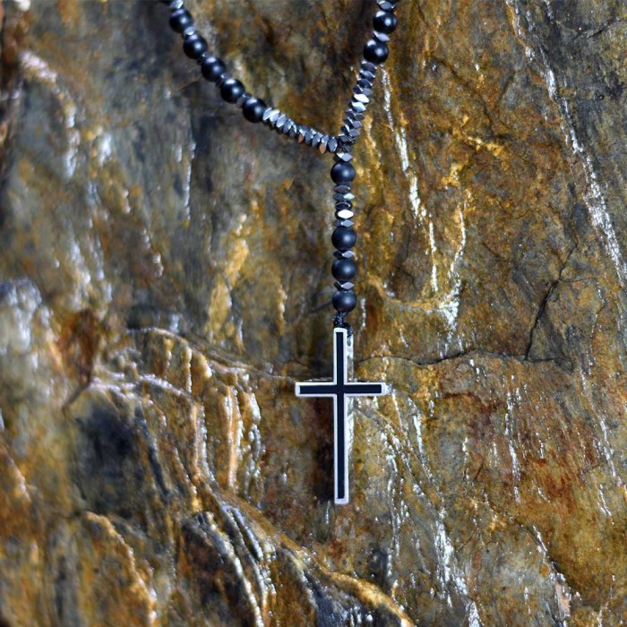 Χειροποίητο ανδρικό κολιέ με σταυρό Chrysostomos CHR-NCL 402