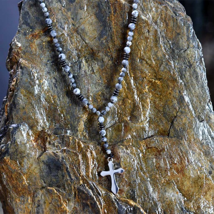 Χειροποίητο ανδρικό κολιέ με σταυρό Chrysostomos CHR-NCL 416